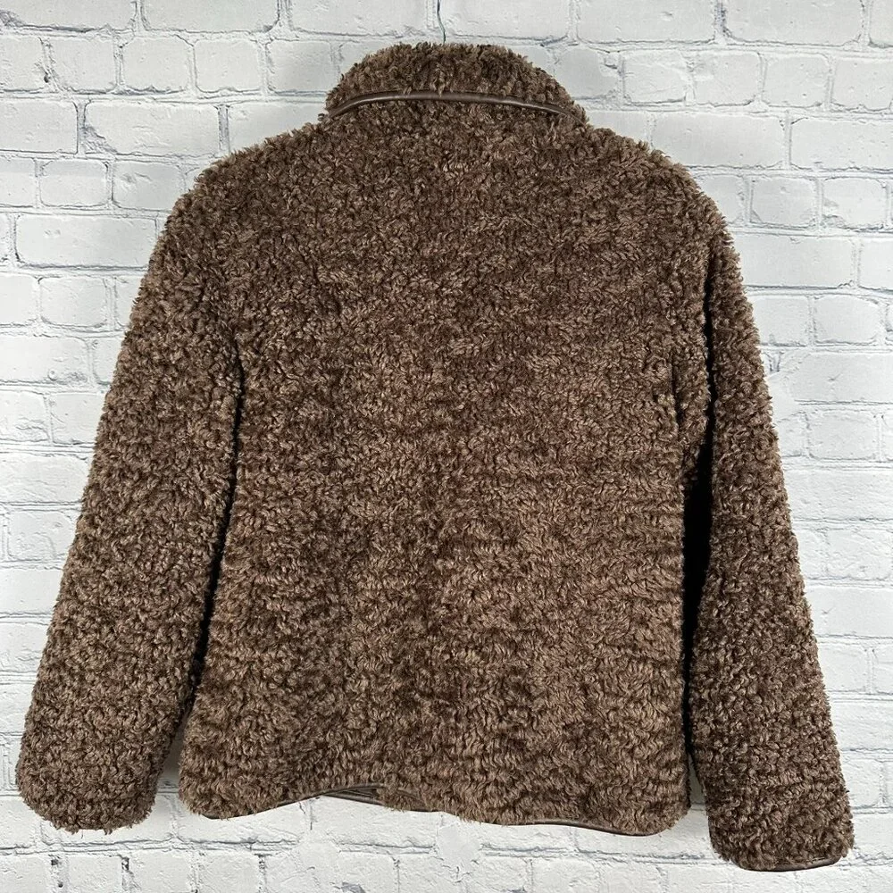 Avec Les Filles Faux Shearling Teddy Coat w/ Faux Leather Trim, Size S, Espresso
